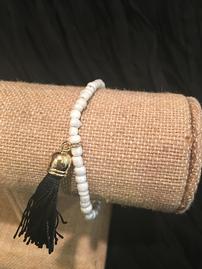 White bead with black tassel bracelet //269